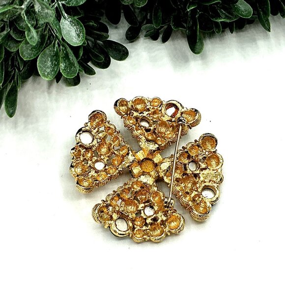 Vintage Gold Tone Filigree Cluster Brooch With Iridescent Stones by SA Samsan se - Picture 3 of 4